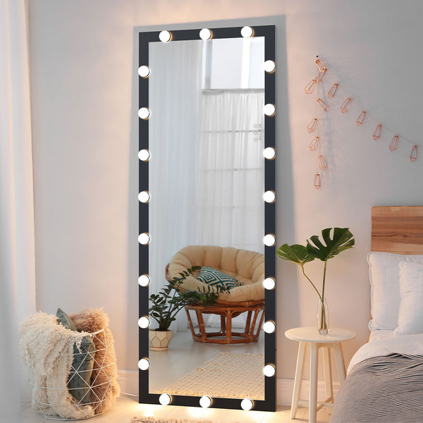 English Elm Hollywood LED Vanity Mirror 63x24in Black Full-Length Lighted Floor & Wall Mount with 3 Color Modes and Touch Control for Dressing Room Bedroom W70832320