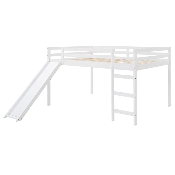 English Elm Loft Bed with Built in Slide Solid Pine Full Size Frame for Kids Playroom WF286242AAK