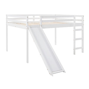 English Elm Loft Bed with Built in Slide Solid Pine Full Size Frame for Kids Playroom WF286242AAK