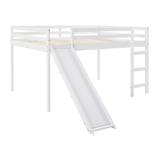 English Elm Loft Bed with Built in Slide Solid Pine Full Size Frame for Kids Playroom WF286242AAK