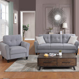 English Elm Modern Living Room Sofa Set Linen Upholstered Couch Furniture For Home Or Office ,Light Grey-Blue,(1+3-Seat,Old Sku:Sg000371Aaa)