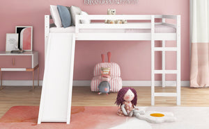 English Elm Loft Bed with Built in Slide Solid Pine Full Size Frame for Kids Playroom WF286242AAK