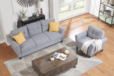 English Elm Modern Living Room Sofa Set Linen Upholstered Couch Furniture For Home Or Office ,Light Grey-Blue,(1+3-Seat,Old Sku:Sg000371Aaa)