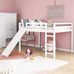 English Elm Loft Bed with Built in Slide Solid Pine Full Size Frame for Kids Playroom WF286242AAK