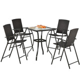 5 Piece PE Wicker Patio Counter Height Dining Table Set with Umbrella Hole and 4 Foldable Chairs