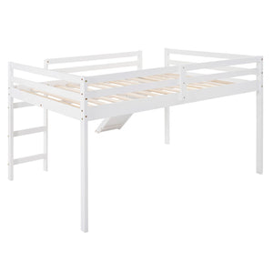 English Elm Loft Bed with Built in Slide Solid Pine Full Size Frame for Kids Playroom WF286242AAK
