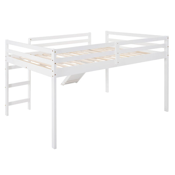 English Elm Loft Bed with Built in Slide Solid Pine Full Size Frame for Kids Playroom WF286242AAK