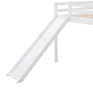 English Elm Loft Bed with Built in Slide Solid Pine Full Size Frame for Kids Playroom WF286242AAK