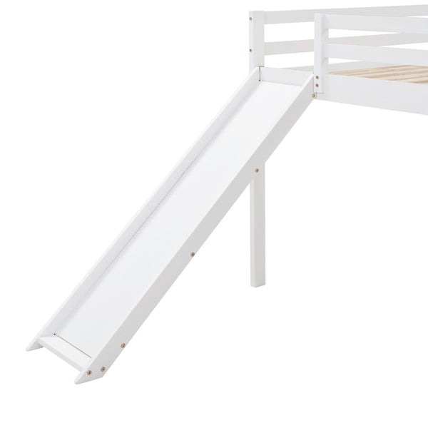 English Elm Loft Bed with Built in Slide Solid Pine Full Size Frame for Kids Playroom WF286242AAK