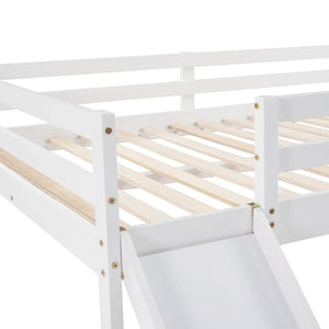 English Elm Loft Bed with Built in Slide Solid Pine Full Size Frame for Kids Playroom WF286242AAK