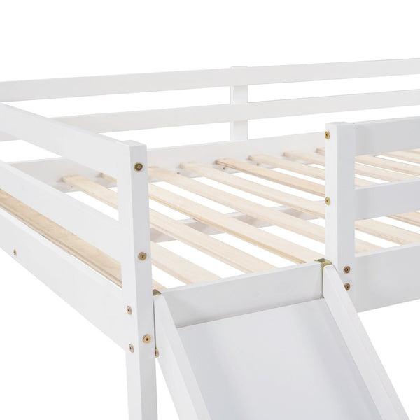 English Elm Loft Bed with Built in Slide Solid Pine Full Size Frame for Kids Playroom WF286242AAK