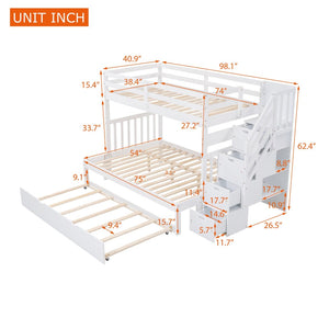 English Elm Twin Over Full Bunk Bed with Staircase Storage Drawers and Pull Out Trundle LT000025AAK-2