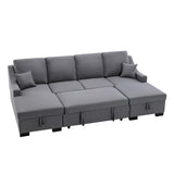 Hearth and Haven Upholstery Sectional Sofa with Double Storage Spaces and 2 Tossing Cushions, Grey