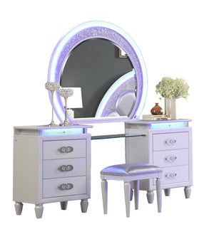 English Elm Perla Glam Queen 5-Pc LED Bedroom Set with Tufted Upholstery, Crystal Accents & Ample Storage 659436270626