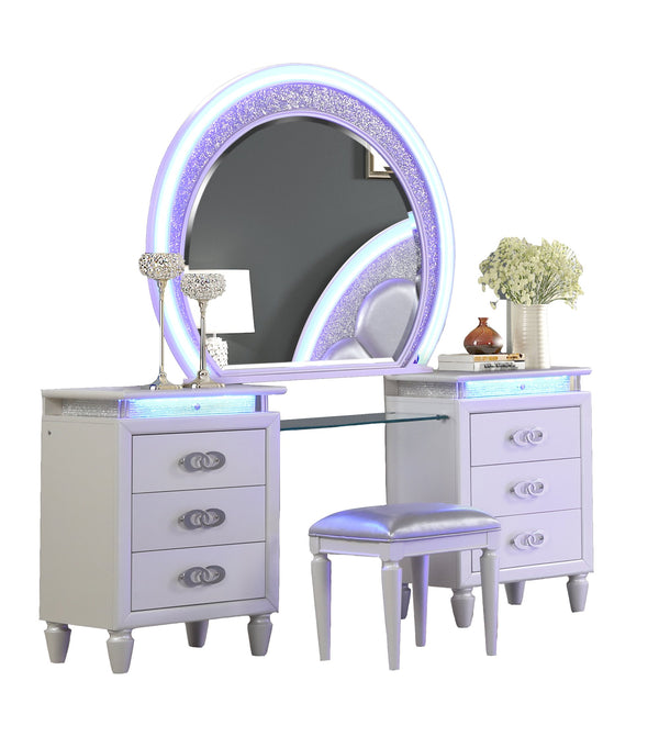 English Elm Perla Glam Queen 5-Pc LED Bedroom Set with Tufted Upholstery, Crystal Accents & Ample Storage 659436270626