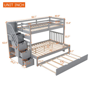 English Elm Twin Over Full Bunk Bed with Staircase Storage Drawers and Pull Out Trundle LT000025AAE-2