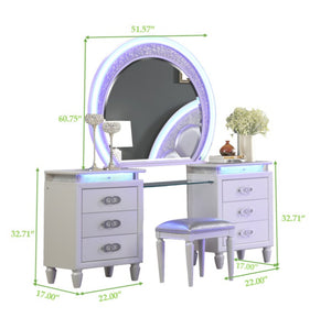 English Elm Perla Glam Queen 5-Pc LED Bedroom Set with Tufted Upholstery, Crystal Accents & Ample Storage 659436270626