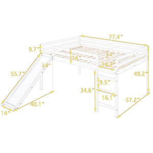 English Elm Loft Bed with Built in Slide Solid Pine Full Size Frame for Kids Playroom WF286242AAK