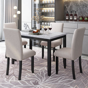 English Elm Trexm Faux Marble Dining Set with Four Cushioned Chairs Rubberwood Glam Kitchen ST000040AAA
