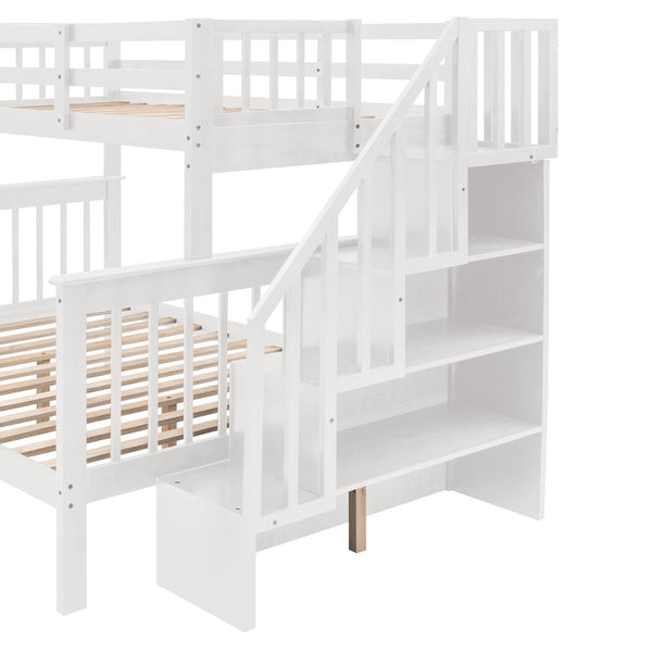 English Elm Stairway Twin Over Full Bunk Bed with Stair Storage Espresso Frame for Kids LT000219AAK-1