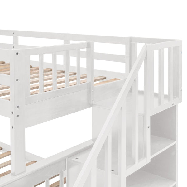 English Elm Stairway Twin Over Full Bunk Bed with Stair Storage Espresso Frame for Kids LT000219AAK-1