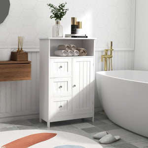 English Elm Bathroom Freestanding Storage Cabinet with 3 Drawers White Mdf Slim Tall Design W28235523