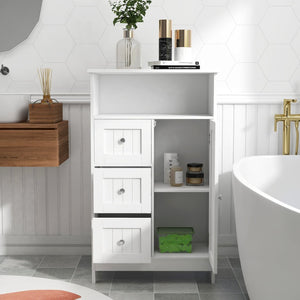 English Elm Bathroom Freestanding Storage Cabinet with 3 Drawers White Mdf Slim Tall Design W28235523