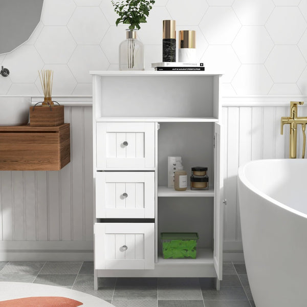 English Elm Bathroom Freestanding Storage Cabinet with 3 Drawers White Mdf Slim Tall Design W28235523