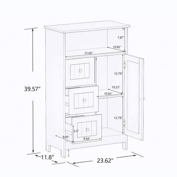 English Elm Bathroom Freestanding Storage Cabinet with 3 Drawers White Mdf Slim Tall Design W28235523