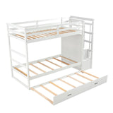 Hearth and Haven Twin over Twin Bunk Bed with Trundle and Staircase, Natural White