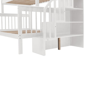 English Elm Stairway Twin Over Full Bunk Bed with Stair Storage Espresso Frame for Kids LT000219AAK