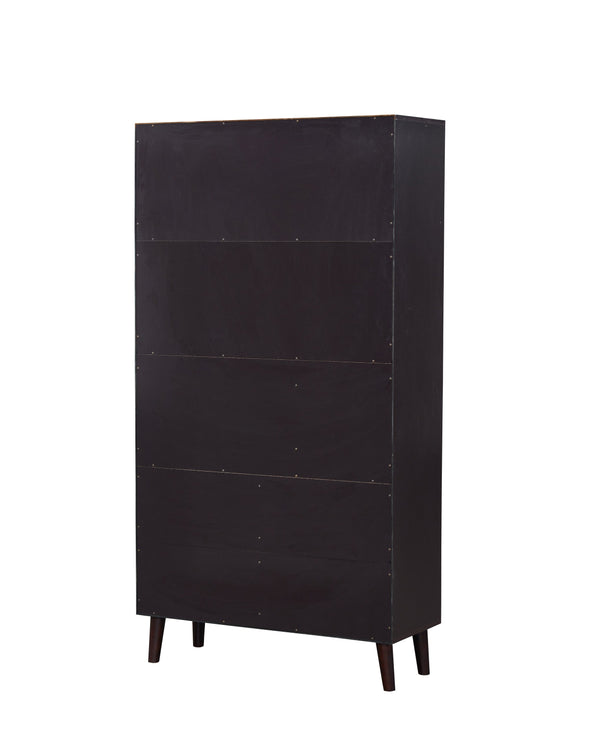 English Elm 67" Bookcase with Doors Coffee Finish, 3-Tier MDF Bookshelf with 2 Cabinets, Waterproof Scratch-Resistant W96539590