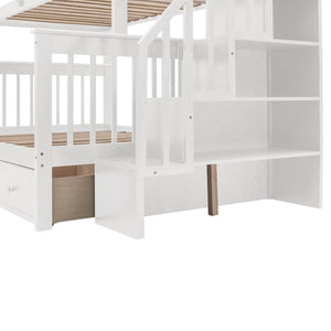 English Elm Stairway Twin Over Full Bunk Bed with Stair Storage Espresso Frame for Kids LT000219AAK-1