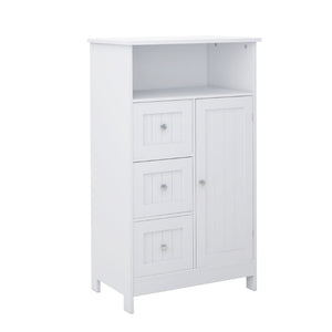 English Elm Bathroom Freestanding Storage Cabinet with 3 Drawers White Mdf Slim Tall Design W28235523
