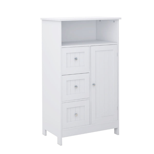 English Elm Bathroom Freestanding Storage Cabinet with 3 Drawers White Mdf Slim Tall Design W28235523