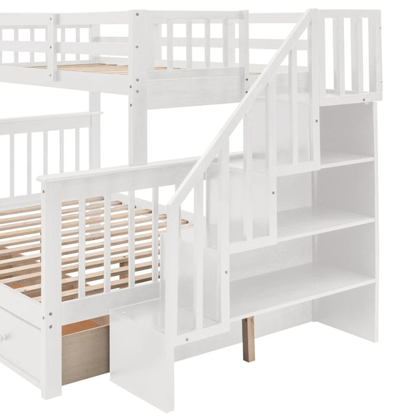 English Elm Stairway Twin Over Full Bunk Bed with Stair Storage Espresso Frame for Kids LT000219AAK