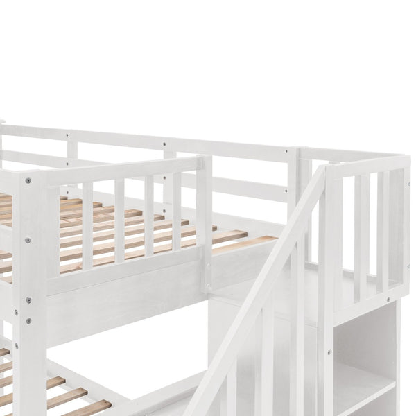 English Elm Stairway Twin Over Full Bunk Bed with Stair Storage Espresso Frame for Kids LT000219AAK