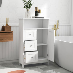 English Elm Bathroom Freestanding Storage Cabinet with 3 Drawers White Mdf Slim Tall Design W28235523