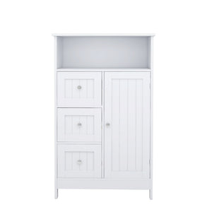 English Elm Bathroom Freestanding Storage Cabinet with 3 Drawers White Mdf Slim Tall Design W28235523
