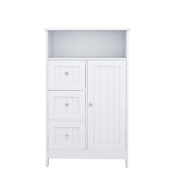 English Elm Bathroom Freestanding Storage Cabinet with 3 Drawers White Mdf Slim Tall Design W28235523