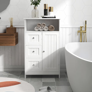 English Elm Bathroom Freestanding Storage Cabinet with 3 Drawers White Mdf Slim Tall Design W28235523
