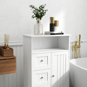 English Elm Bathroom Freestanding Storage Cabinet with 3 Drawers White Mdf Slim Tall Design W28235523