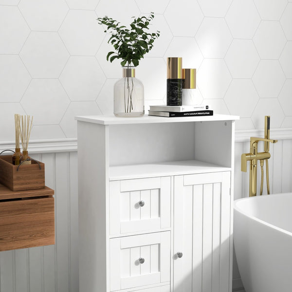 English Elm Bathroom Freestanding Storage Cabinet with 3 Drawers White Mdf Slim Tall Design W28235523