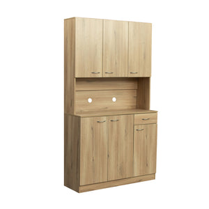 English Elm 70.87" Wardrobe Kitchen Cabinet with 6 Doors, 1 Drawer & Open Shelf — Durable Melamine MDF Storage Solution Oak W331S00057