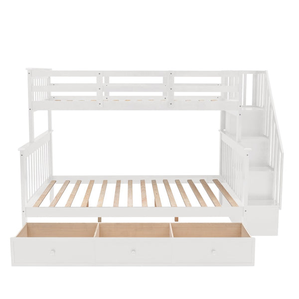 English Elm Stairway Twin Over Full Bunk Bed with Stair Storage Espresso Frame for Kids LT000219AAK-1