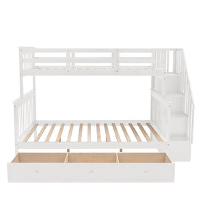 English Elm Stairway Twin Over Full Bunk Bed with Stair Storage Espresso Frame for Kids LT000219AAK