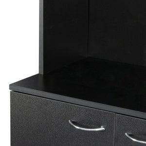 English Elm 70.87" Wardrobe Kitchen Cabinet with 6 Doors, 1 Drawer & Open Shelf — Durable Melamine MDF Storage Solution Black W331S00059