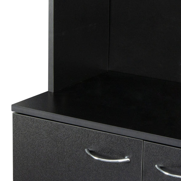 English Elm 70.87" Wardrobe Kitchen Cabinet with 6 Doors, 1 Drawer & Open Shelf — Durable Melamine MDF Storage Solution Black W331S00059