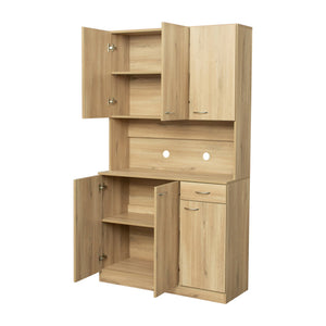 English Elm 70.87" Wardrobe Kitchen Cabinet with 6 Doors, 1 Drawer & Open Shelf — Durable Melamine MDF Storage Solution Oak W331S00057