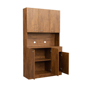 English Elm 70.87" Wardrobe Kitchen Cabinet with 6 Doors, 1 Drawer & Open Shelf — Durable Melamine MDF Storage Solution Walnut W331S00060